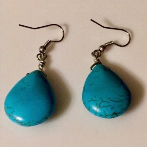 Turquoise Teardrop Earrings Handmade - Picture 3 of 3